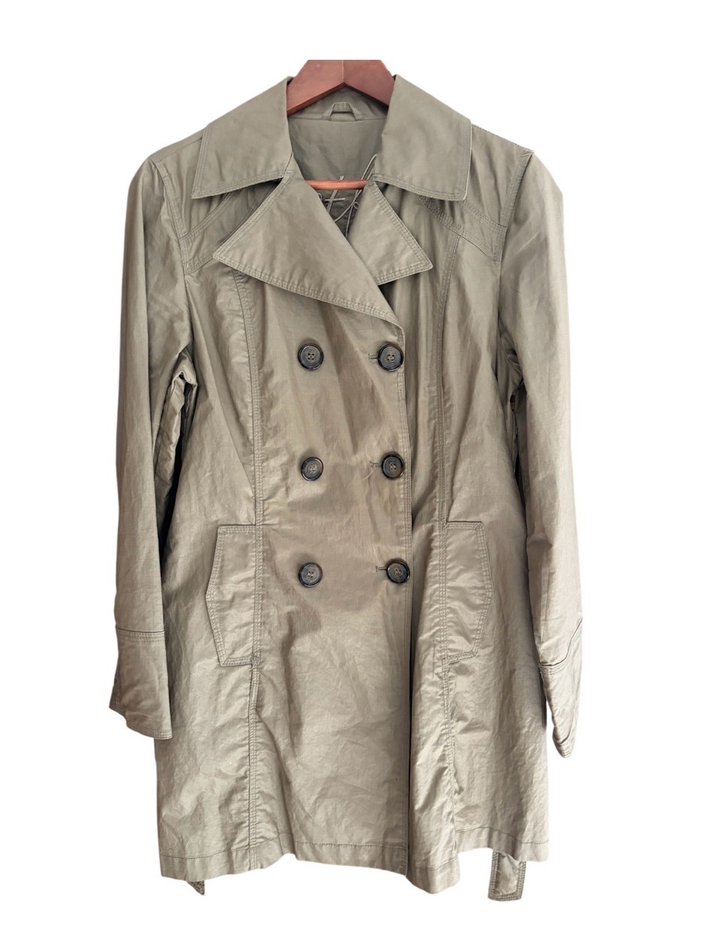 Cortefiel Spain Double-Breasted Belted Trench Coat Khaki Green Water Resistant M
